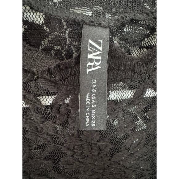 Zara Women's Black Sheer Lace Blouse With Built in Camisole Size Small - Picture 4 of 5